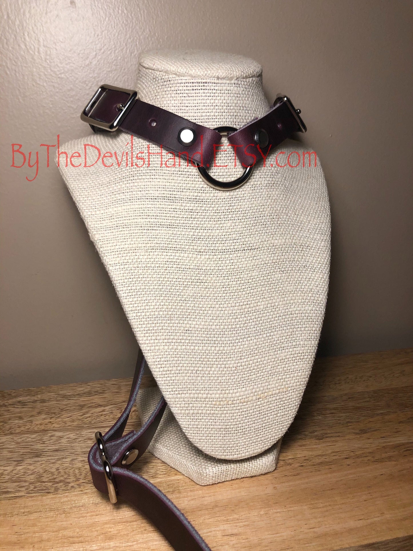 Anal Hook, Leather Collar and Rig Made of Plum Purple Cavalier Brand Leather- Three Interchangeable Hook Ends (CPP-BE)