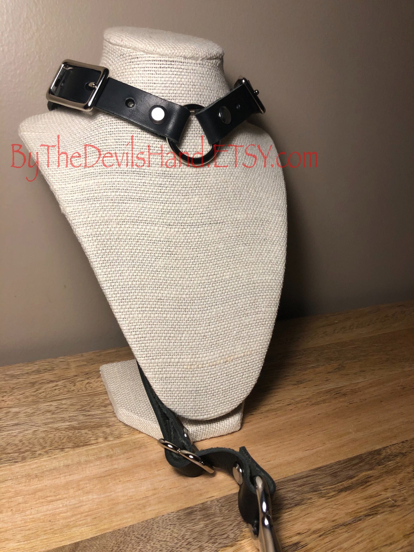 Anal Hook, Leather Collar and Rig Made of Black Essex “Super Soft” Horween Brand Leather- Three Interchangeable Hook Ends (BKE-BE)