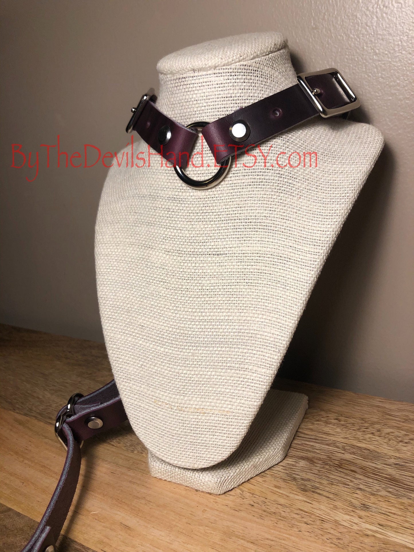 Anal Hook, Leather Collar and Rig Made of Plum Purple Cavalier Brand Leather- Three Interchangeable Hook Ends (CPP-BE)