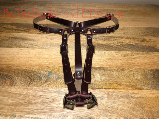 Hitachi Wand Harness Made Of Horween Ox Blood (Dark Red) Chromexcel Leather - (wand not included) (OBC-BE)