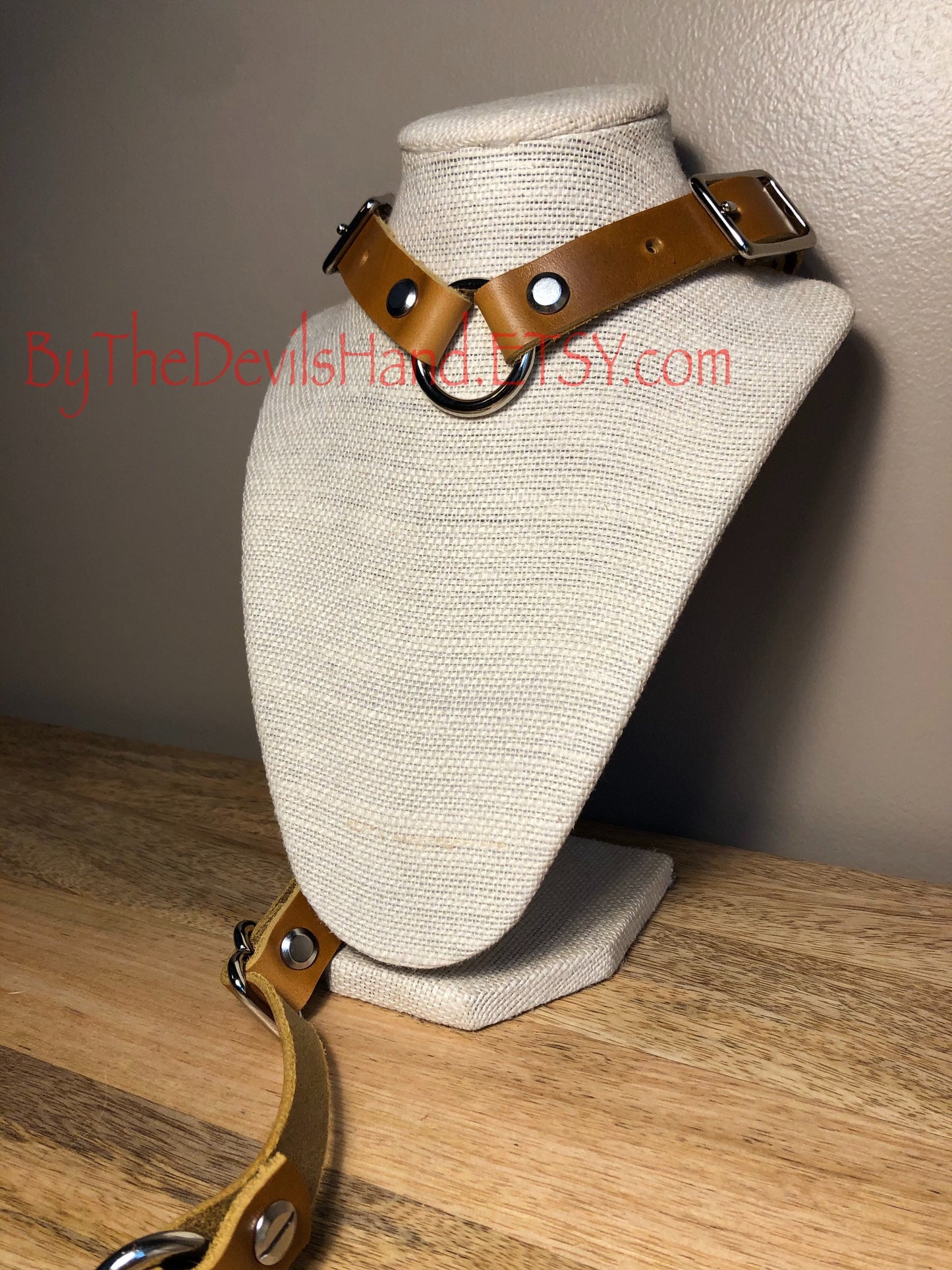 Premium Style - Anal Hook, Leather Collar and Rig Made of Cavalier Sunflower Gold Leather- Double Ball Hook Ends (CSG-BE)