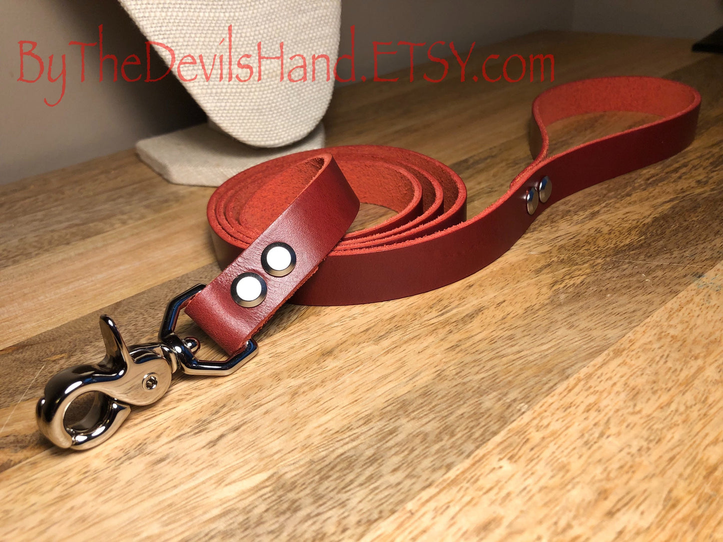 Leather Choke Collar With Matching Leash In Cavalier London Bus Red Leather -Pretty, Functional, Durable (CBR-BE)