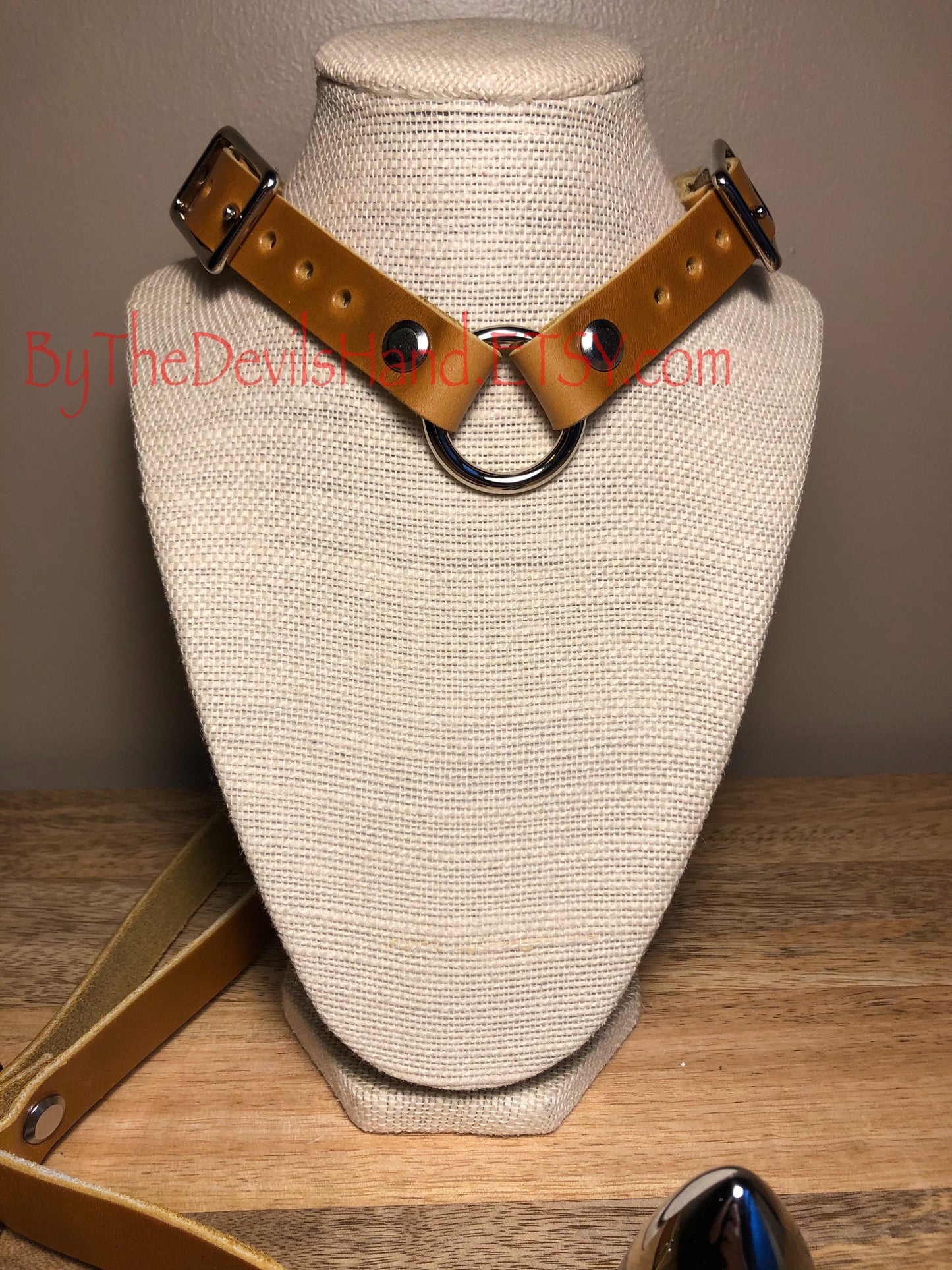 Anal Hook, Leather Collar and Rig Made of Cavalier Sunflower Gold Leather- Three Interchangeable Hook Ends (CSG-BE)