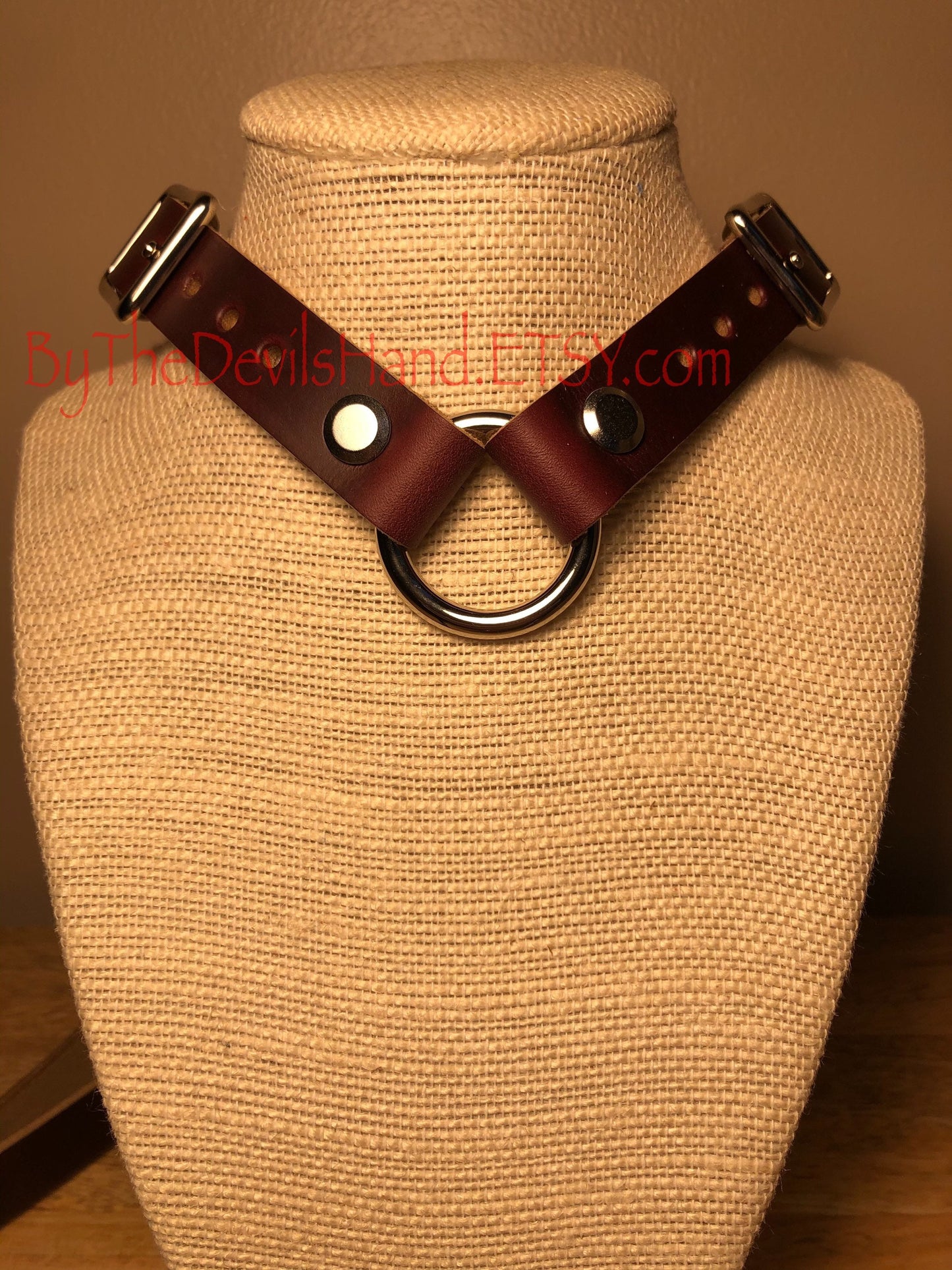 Anal Hook, Leather Collar and Rig Made of Horween Ox Blood Chromexcel Leather- Three Interchangeable Hook Ends (OBC-BE)