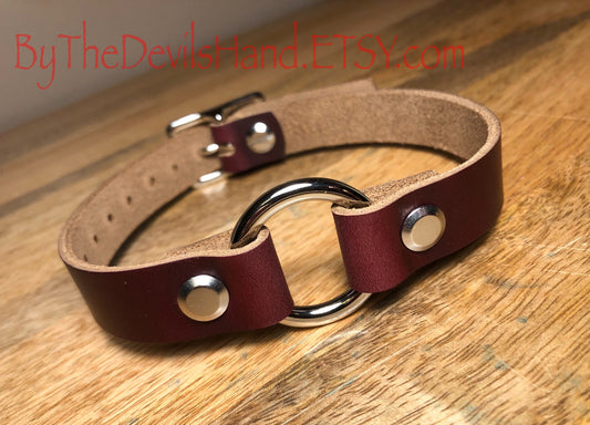 O Ring Leather Choker BDSM Primary Collar Or Day Collar - Horween Ox Blood Chromexcel Leather (OBC-BE)