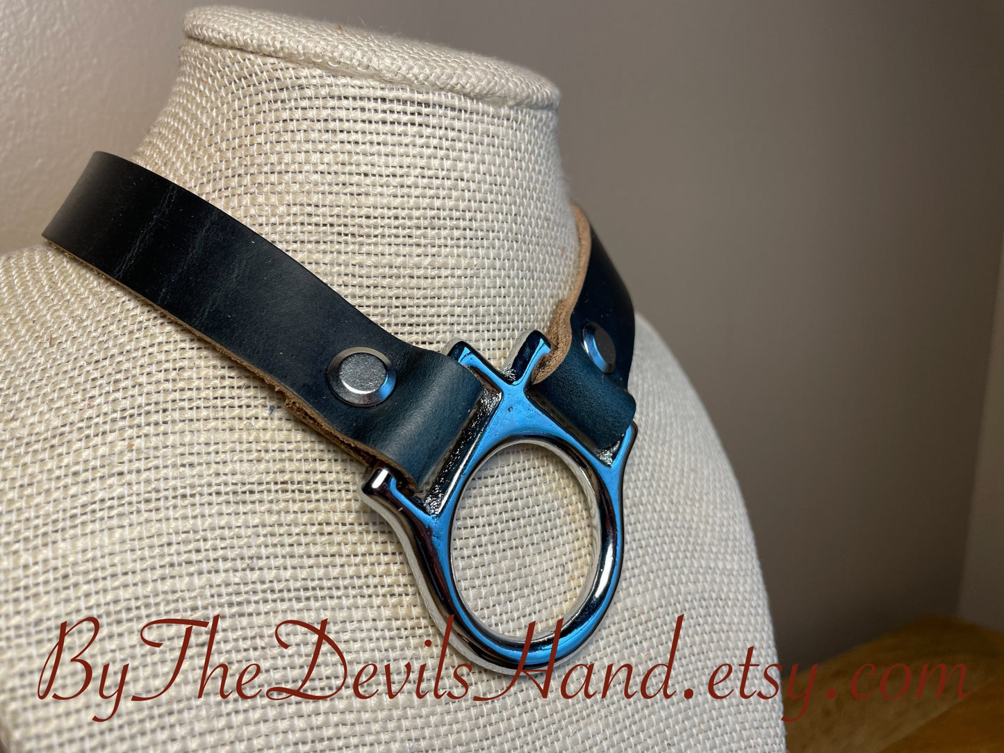 Leather Slave / Submissive Ownership Collar With Matching Leash In Horween Navy Chromexcel Leather - Secure, Strong, Durable (NAC-BE)