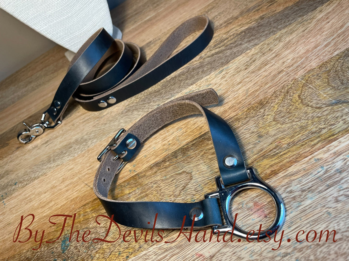 Leather Slave / Submissive Ownership Collar With Matching Leash In Horween Navy Chromexcel Leather - Secure, Strong, Durable (NAC-BE)