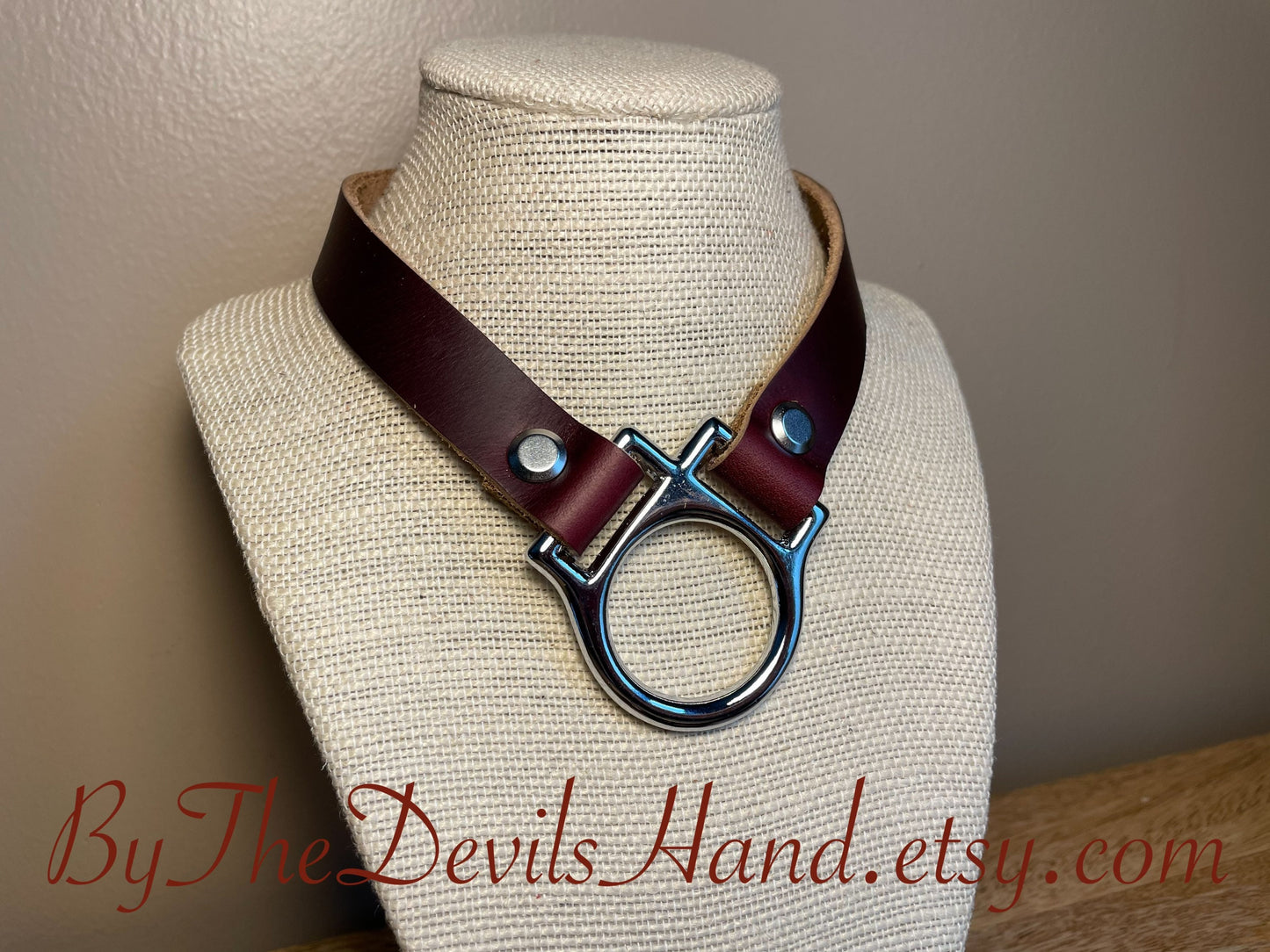 Slave / Submissive Ownership Collar With Matching Leash In Horween Ox Blood Burgundy Chromexcel Leather - Secure, Strong, Durable (OBC-BE)