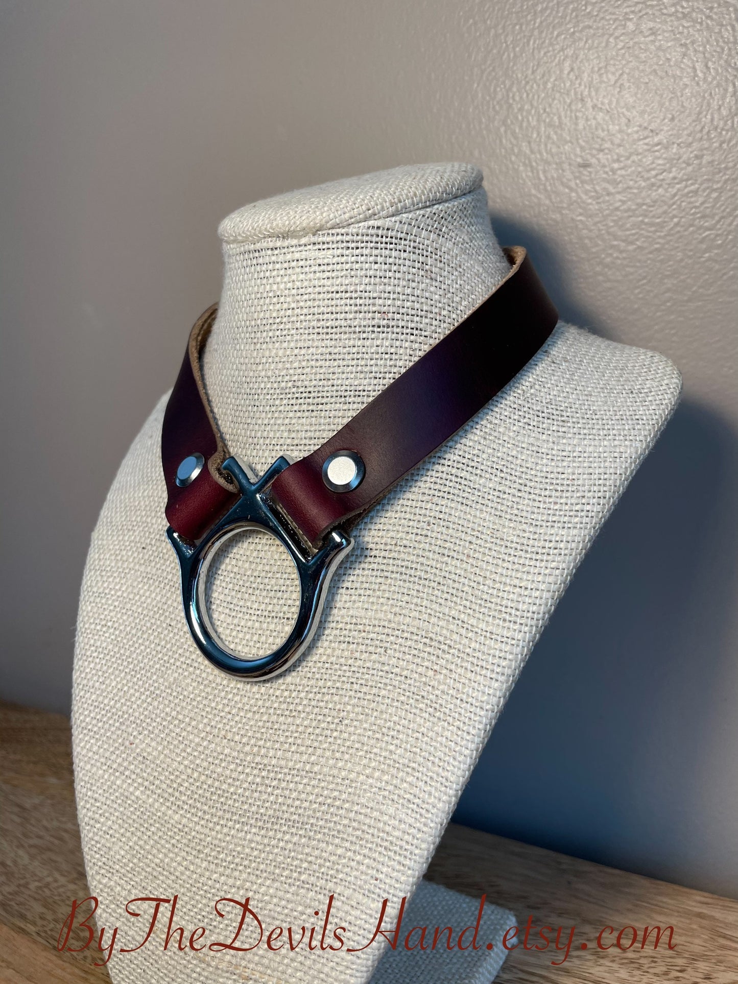 Slave / Submissive Ownership Collar With Matching Leash In Horween Ox Blood Burgundy Chromexcel Leather - Secure, Strong, Durable (OBC-BE)