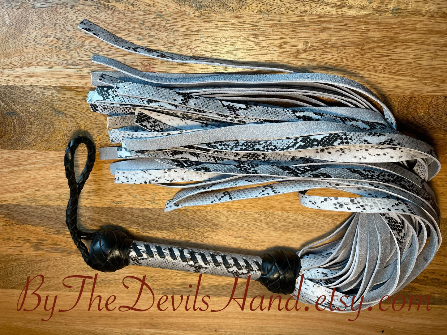 Snake Print Leather Flogger - Made Of Genuine Calf Skin Leather With Snake Print Applied At The Tannery