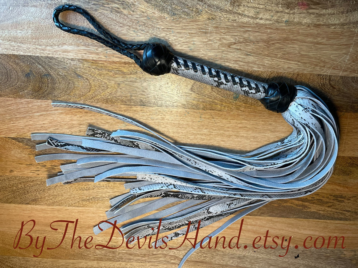 Snake Print Leather Flogger - Made Of Genuine Calf Skin Leather With Snake Print Applied At The Tannery