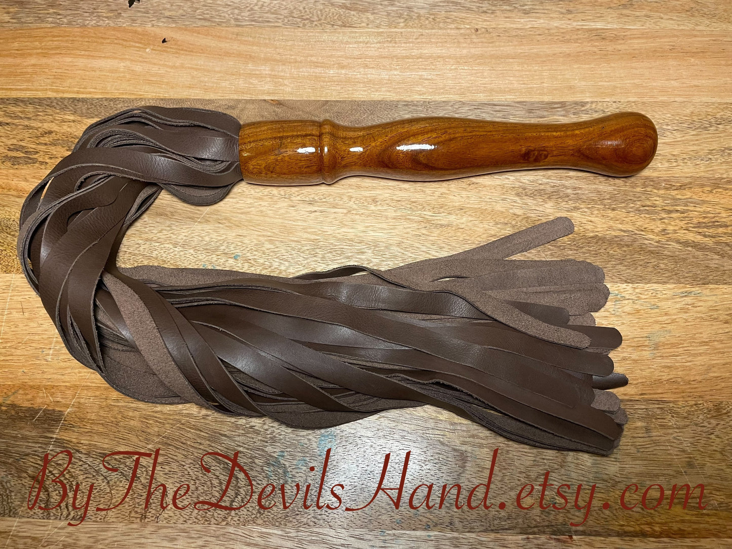 Walnut Wood Handle Flogger - Brown Leather - The Classic Long Wood Handle Flogger