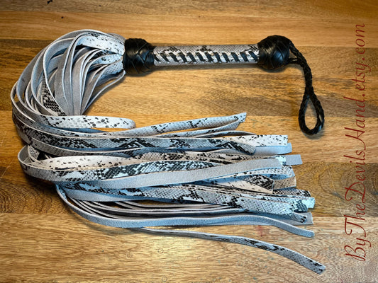 Snake Print Leather Flogger - Made Of Genuine Calf Skin Leather With Snake Print Applied At The Tannery