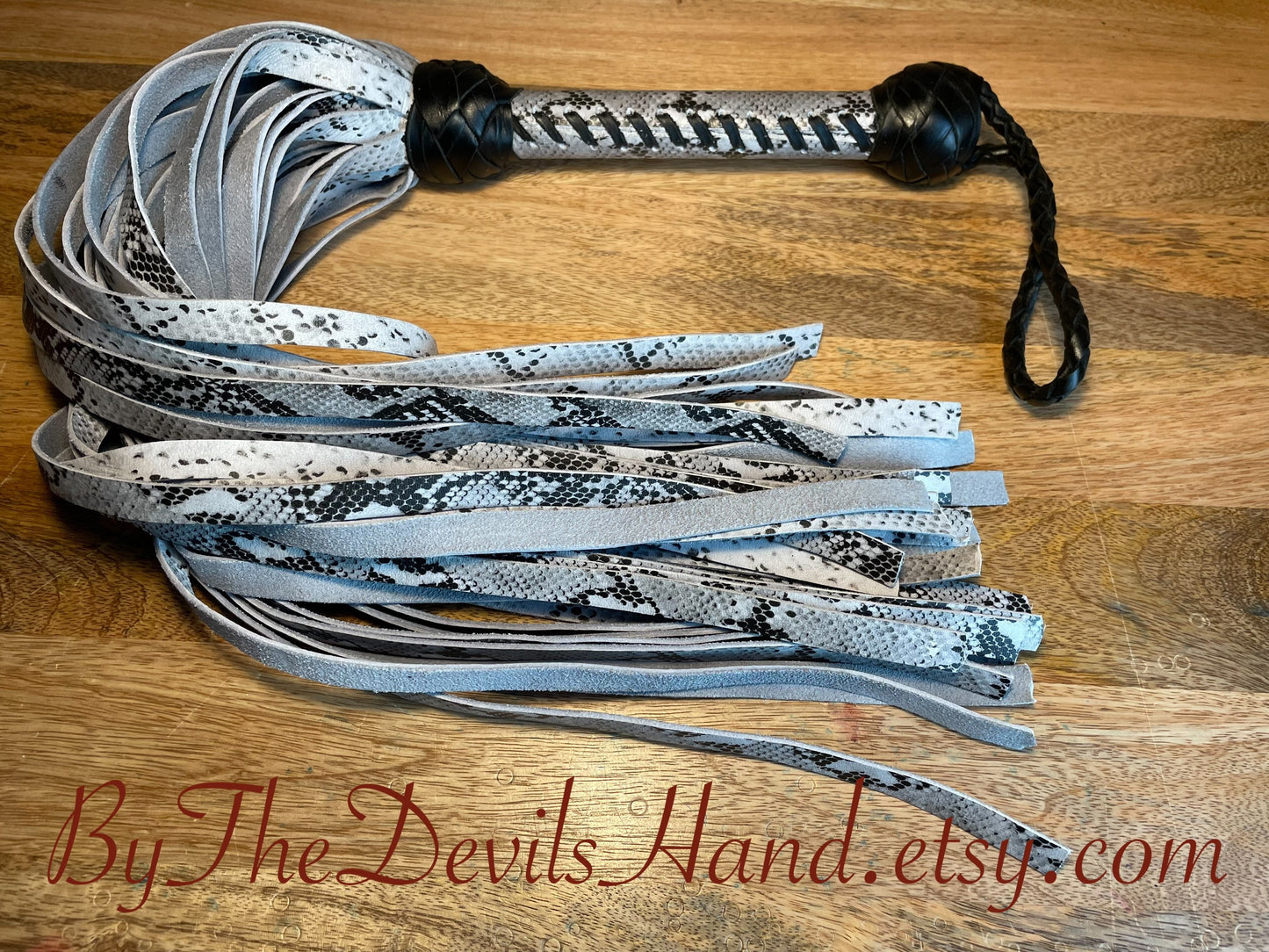 Snake Print Leather Flogger - Made Of Genuine Calf Skin Leather With Snake Print Applied At The Tannery