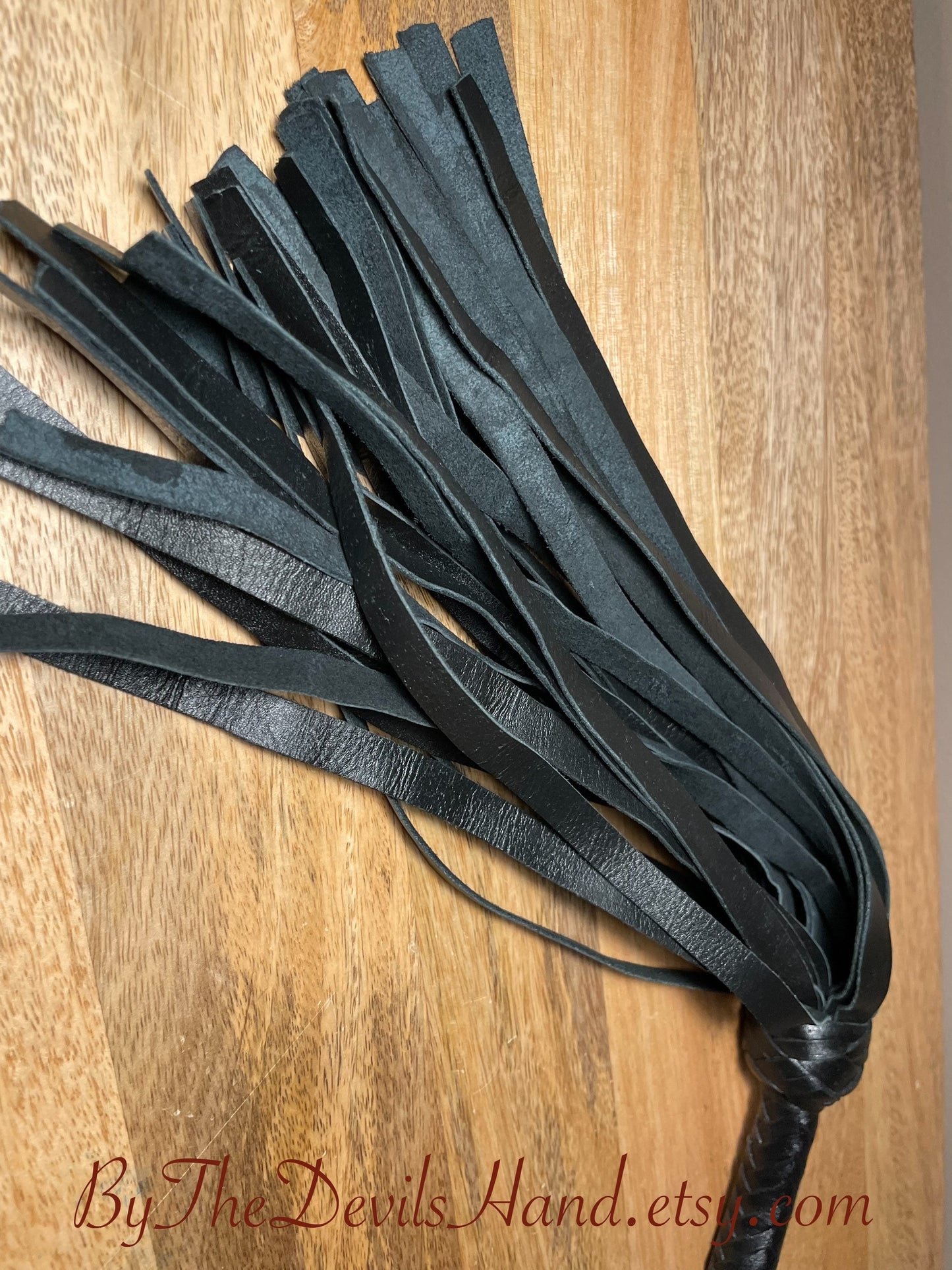 36" Long Flogger - Long Handle - Smooth Braided Black Leather - Total Length Three Feet