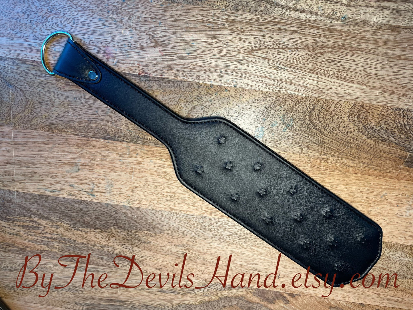 Black Leather Vampire Paddle - Small Sharp Teeth