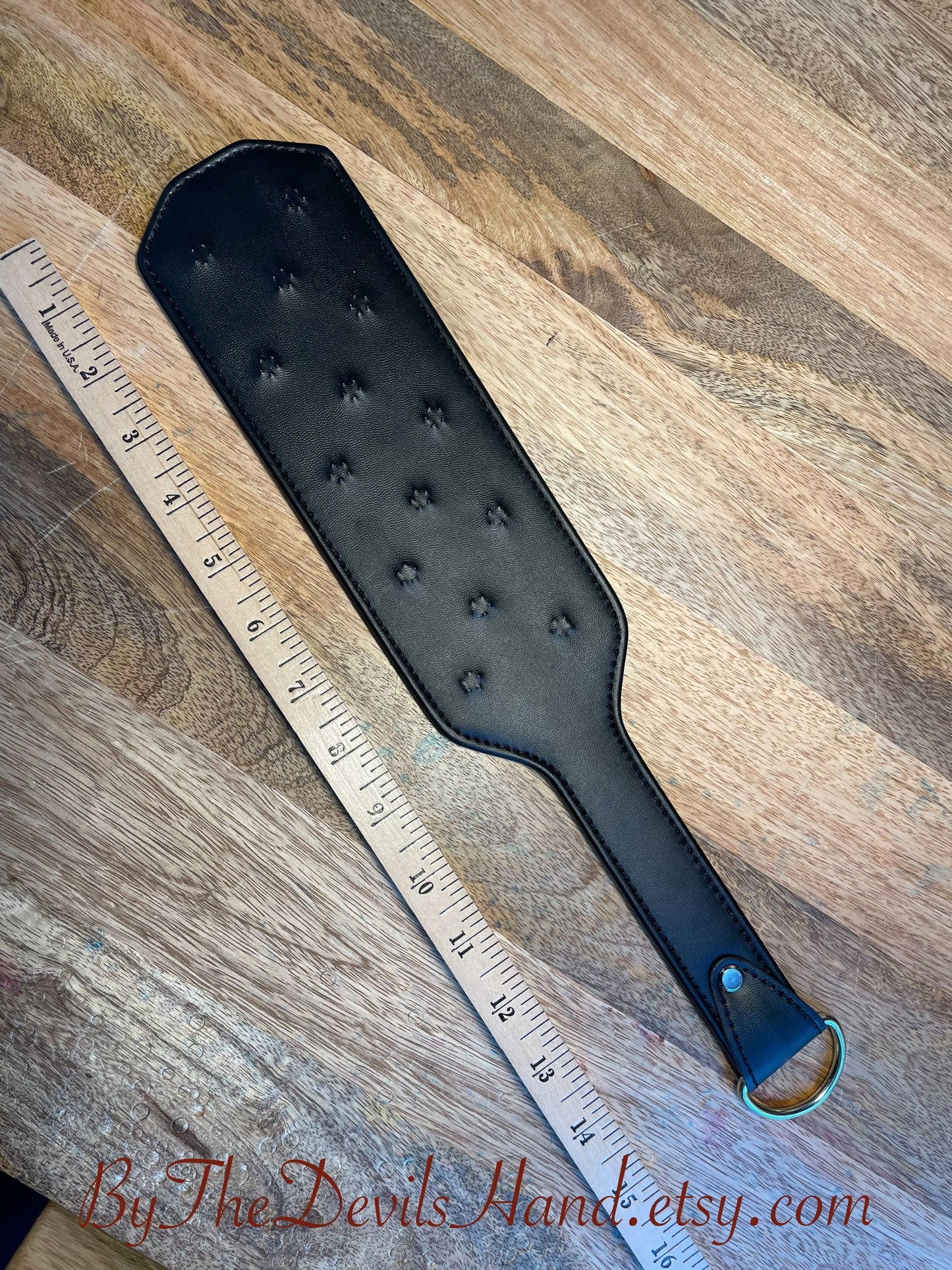 Black Leather Vampire Paddle - Small Sharp Teeth