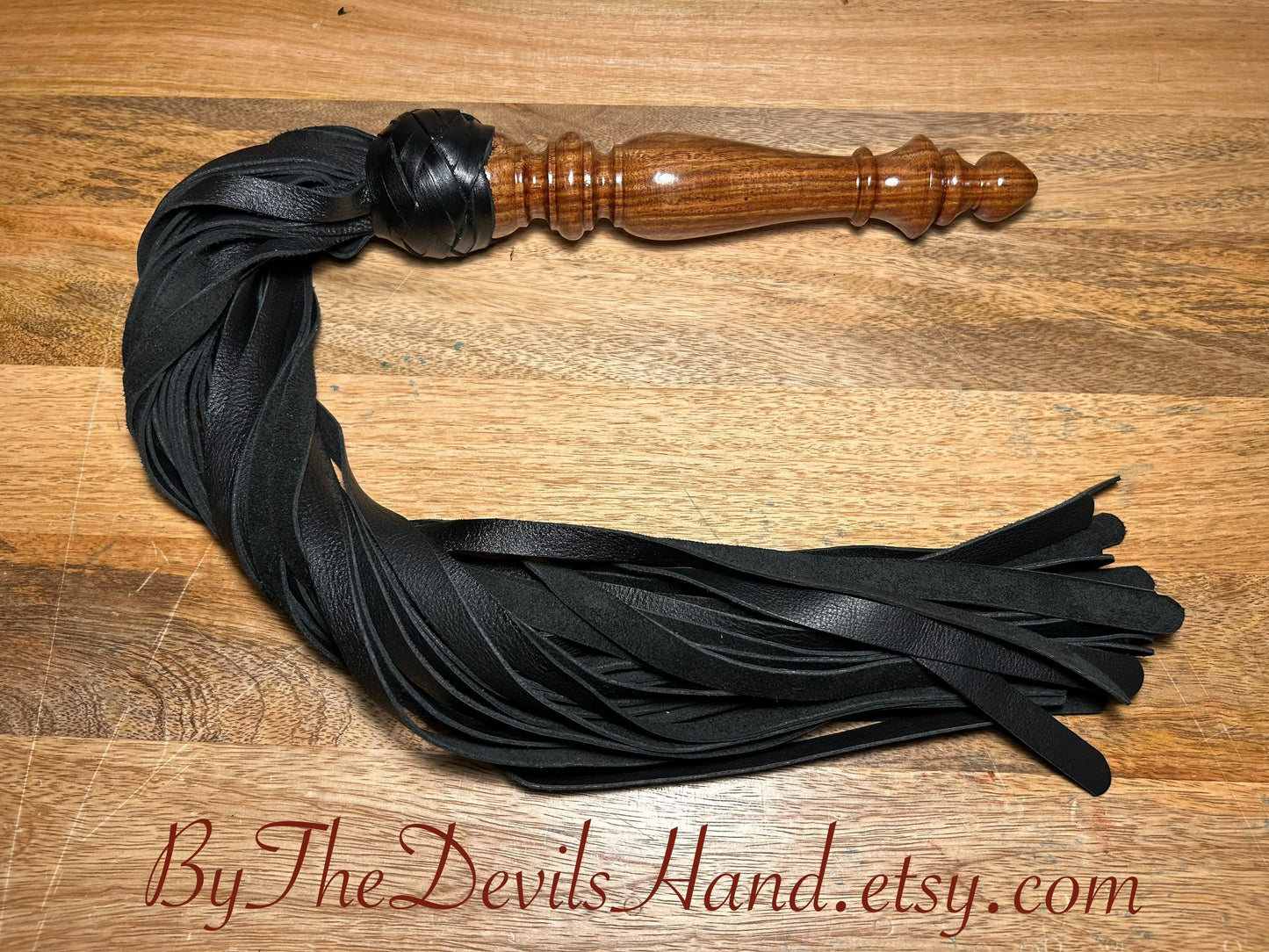 Cocobolo Wood Handle Flogger - Black Leather - The Classic Long Wood Handle Flogger