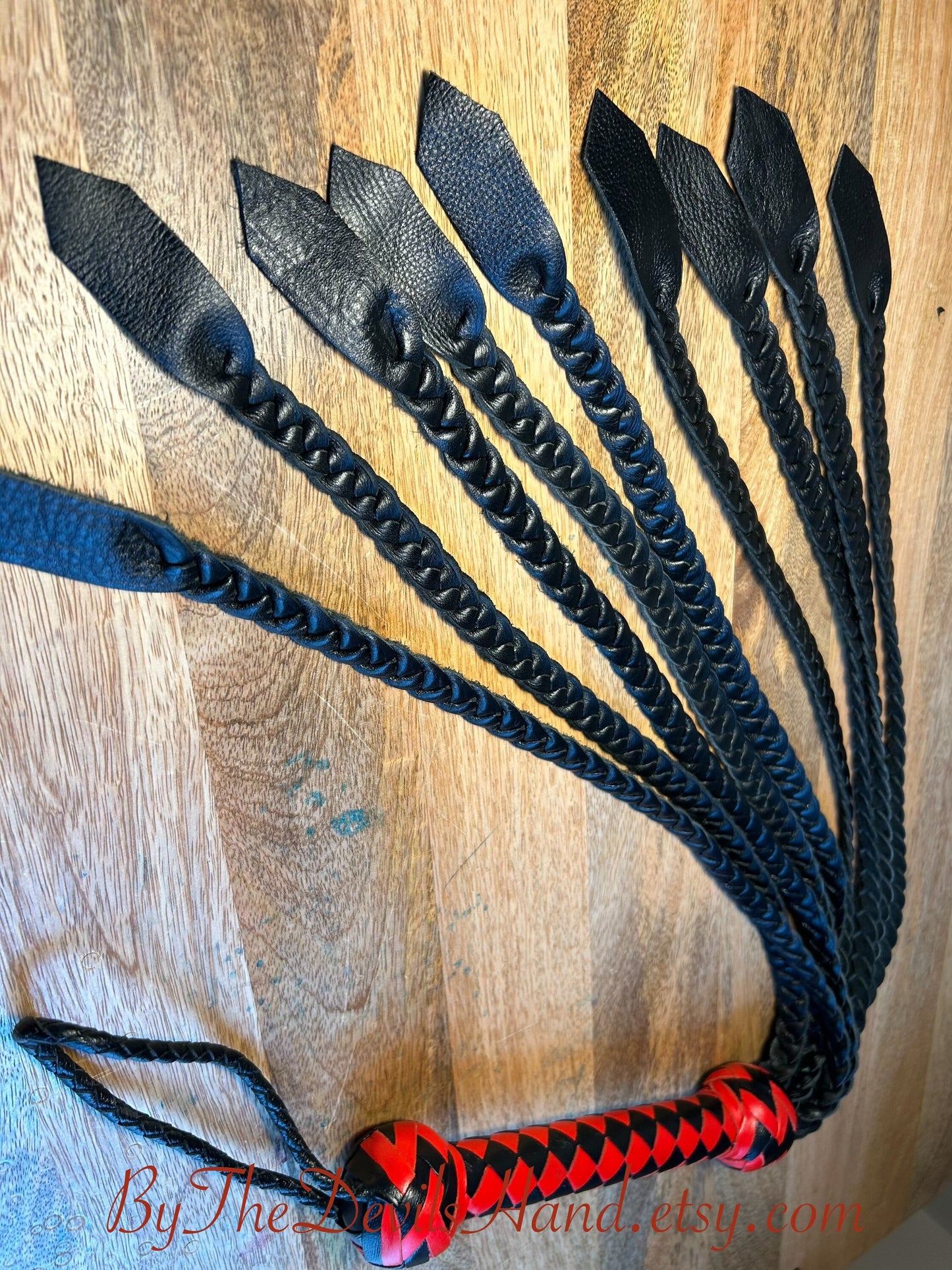 The Valkyrie - In Red And Black - Gorgeous Smooth Braided Leather Viking Flat Braid Style Flogger