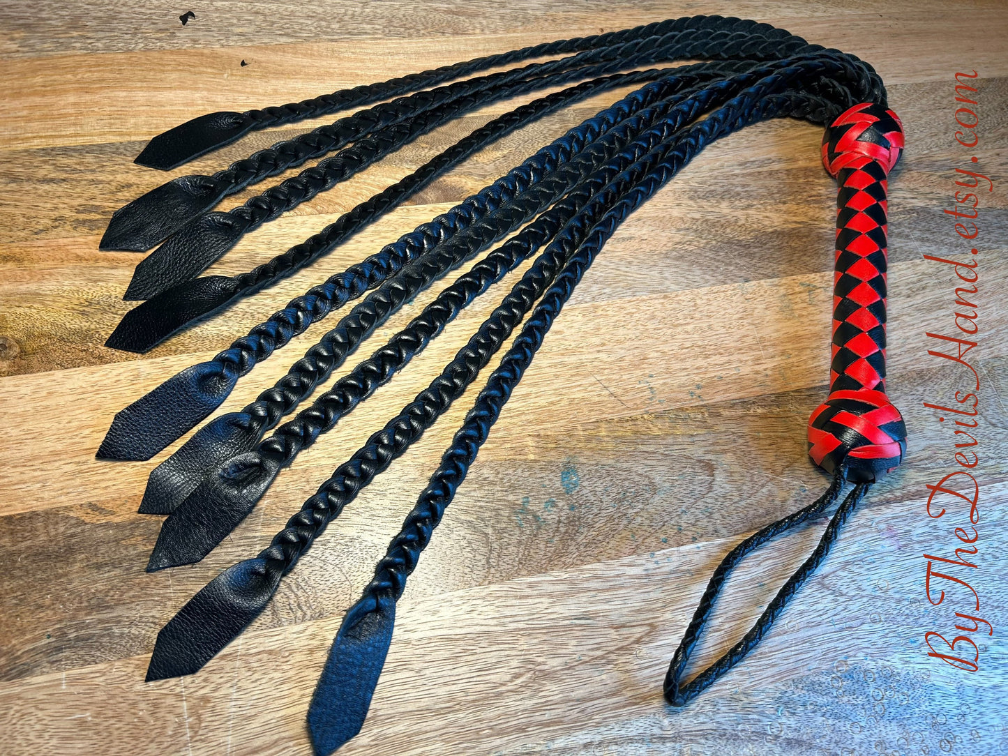 The Valkyrie - In Red And Black - Gorgeous Smooth Braided Leather Viking Flat Braid Style Flogger