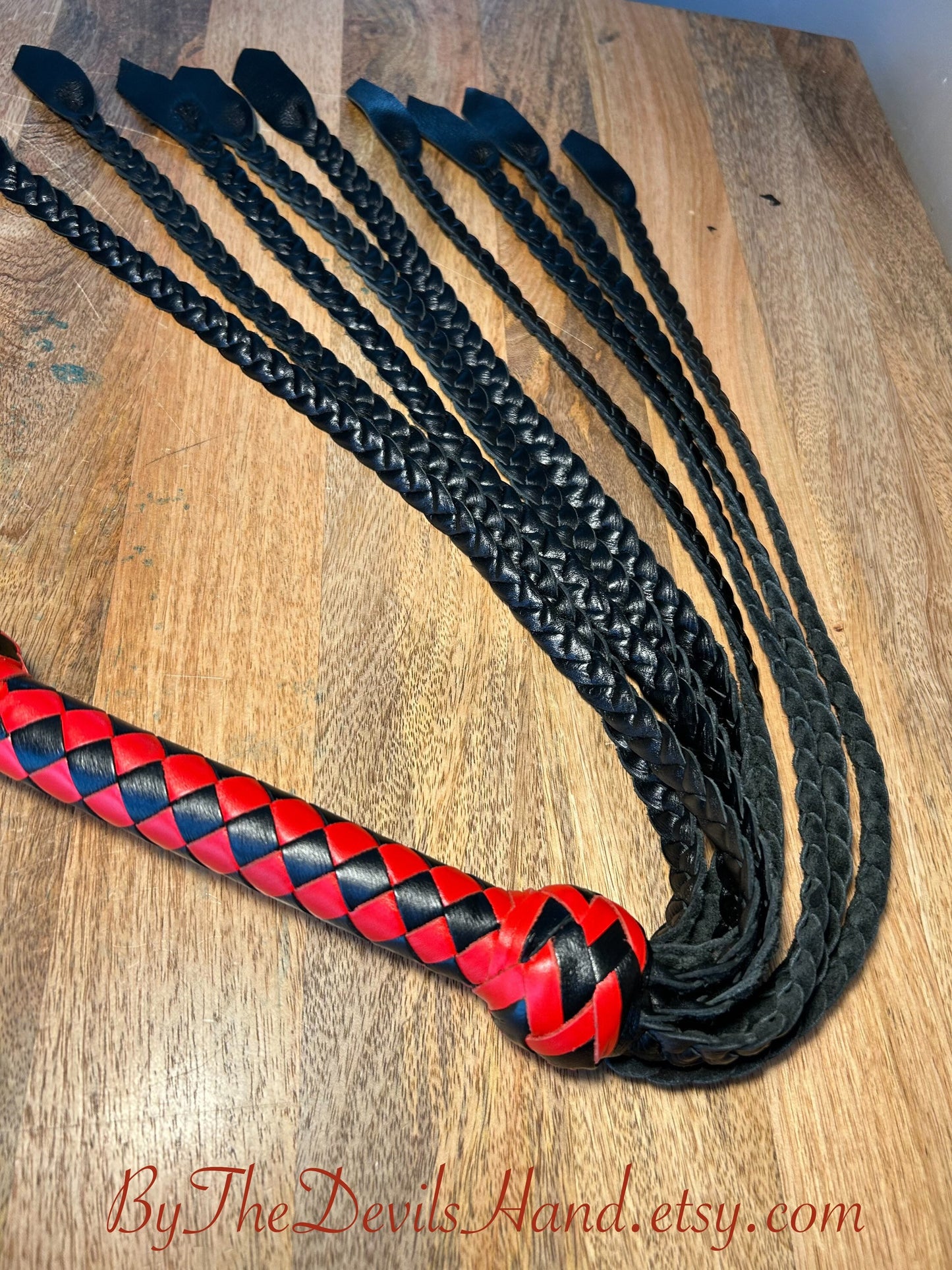 The Valkyrie - In Red And Black - Gorgeous Smooth Braided Leather Viking Flat Braid Style Flogger