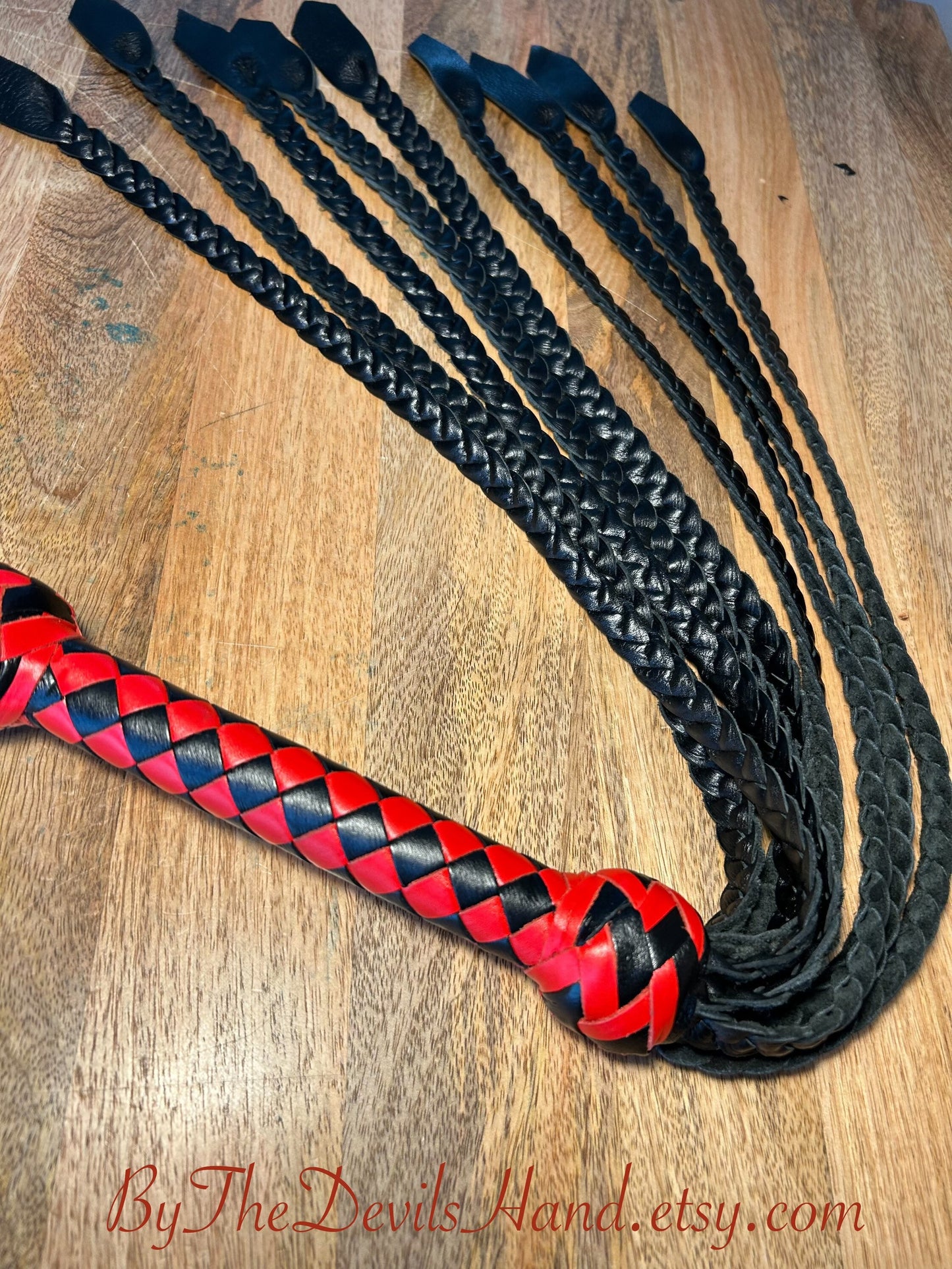 The Valkyrie - In Red And Black - Gorgeous Smooth Braided Leather Viking Flat Braid Style Flogger