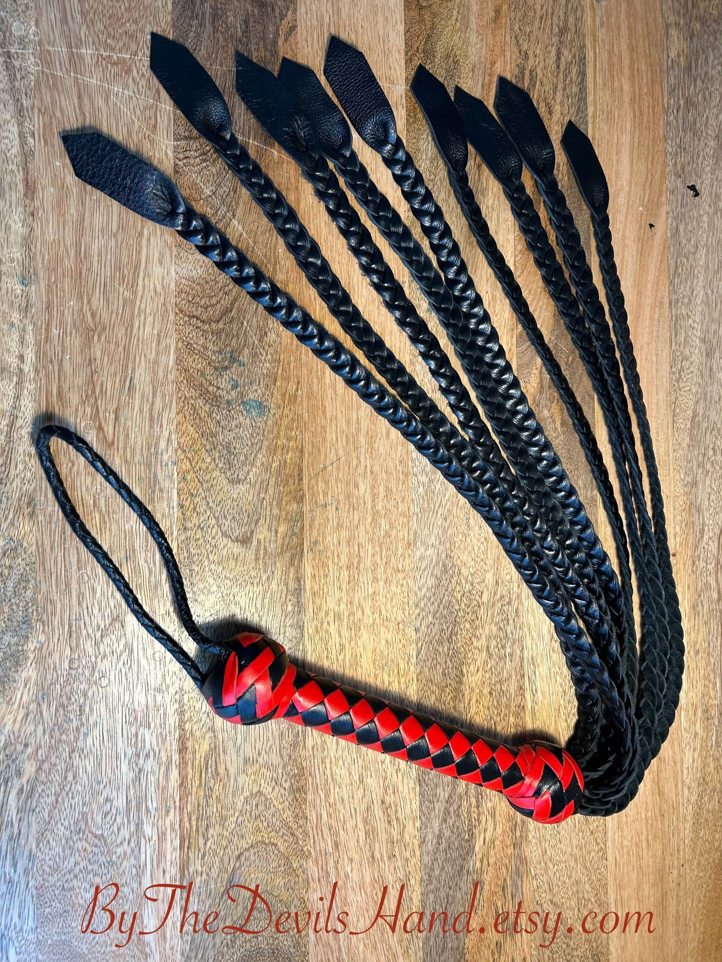 The Valkyrie - In Red And Black - Gorgeous Smooth Braided Leather Viking Flat Braid Style Flogger