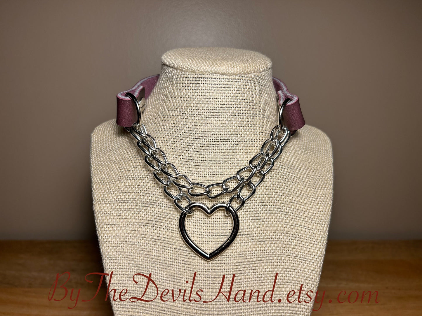 Chained Heart Leather BDSM Primary Collar Or Day Collar Fits 13 To 16 Inch Neck - Cavalier Plum Purple Leather (CPP-BE)