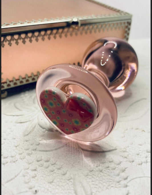 Pink Glass Butt Plug - Heart Base