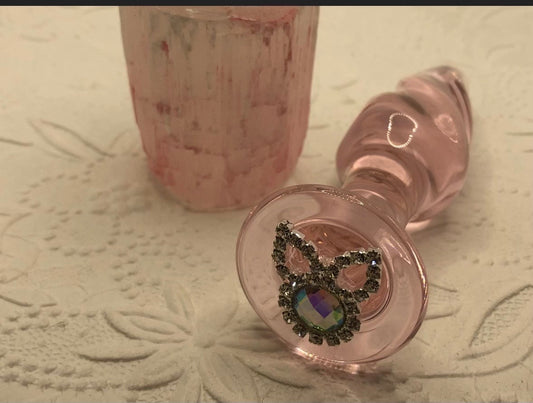 Pink Corkscrew Glass Butt Plug - Bunny Base