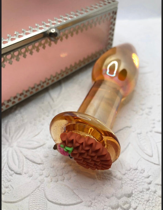 Polished Golden Glass Butt Plug - Cute Hedgehog Base