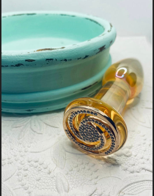 Polished Golden Glass Butt Plug - Spiral Base