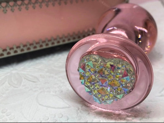 Pink Glass Butt Plug - Rocky Gem Heart Base