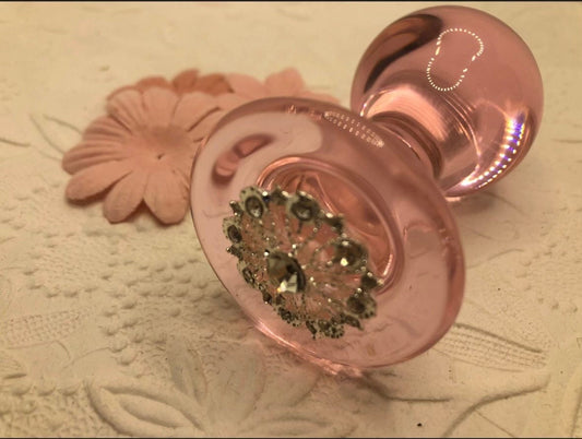 Pink Glass Butt Plug - Filigree Flower Base