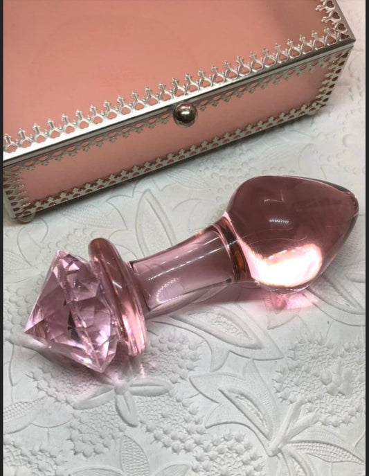 Pink Glass Butt Plug - Big Crystal Base