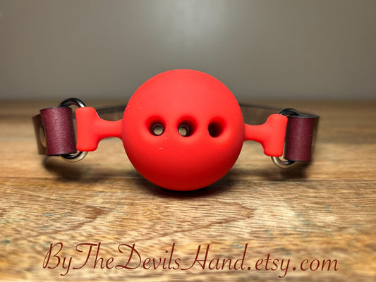 Big Red Ball Gag With Straps Made Of Horween Chromexcel Ox Blood Leather (OBC-BE)