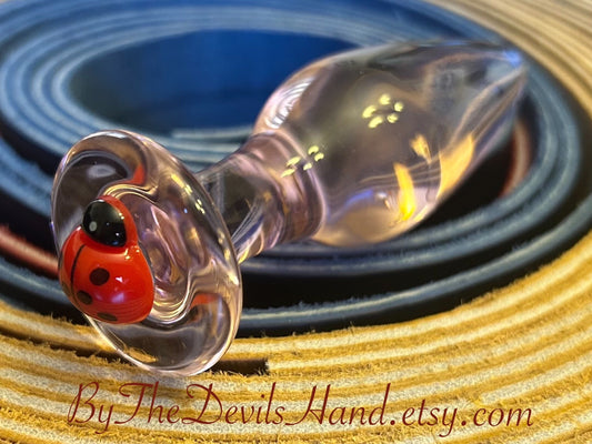 Pink Glass Butt Plug - Ladybug