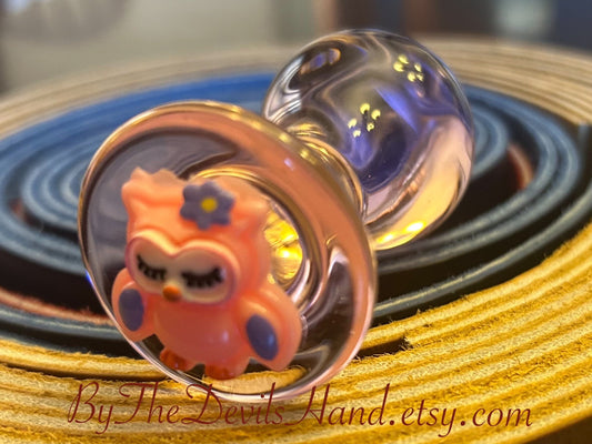 Pink Glass Butt Plug - Owl