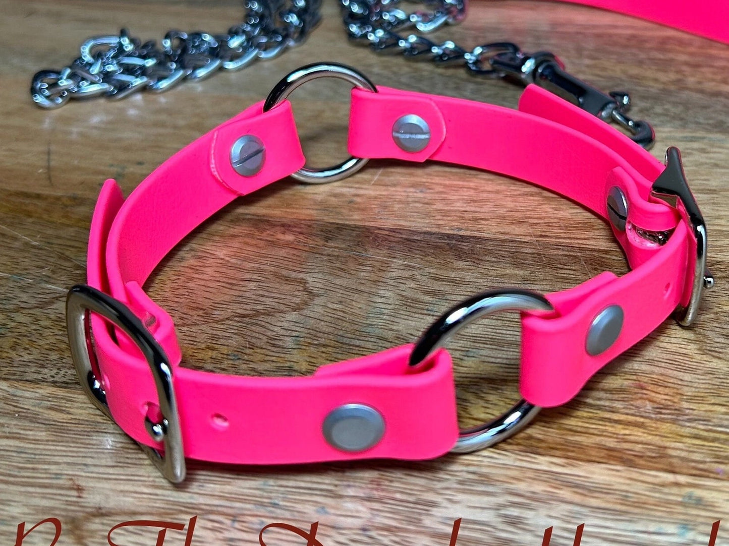 Primary Dual O Ring Collar With Matching Leash Made Of Waterproof Vegan Equestrian Strap Bright Pink - Pretty, Functional, Durable (ESP-BE)