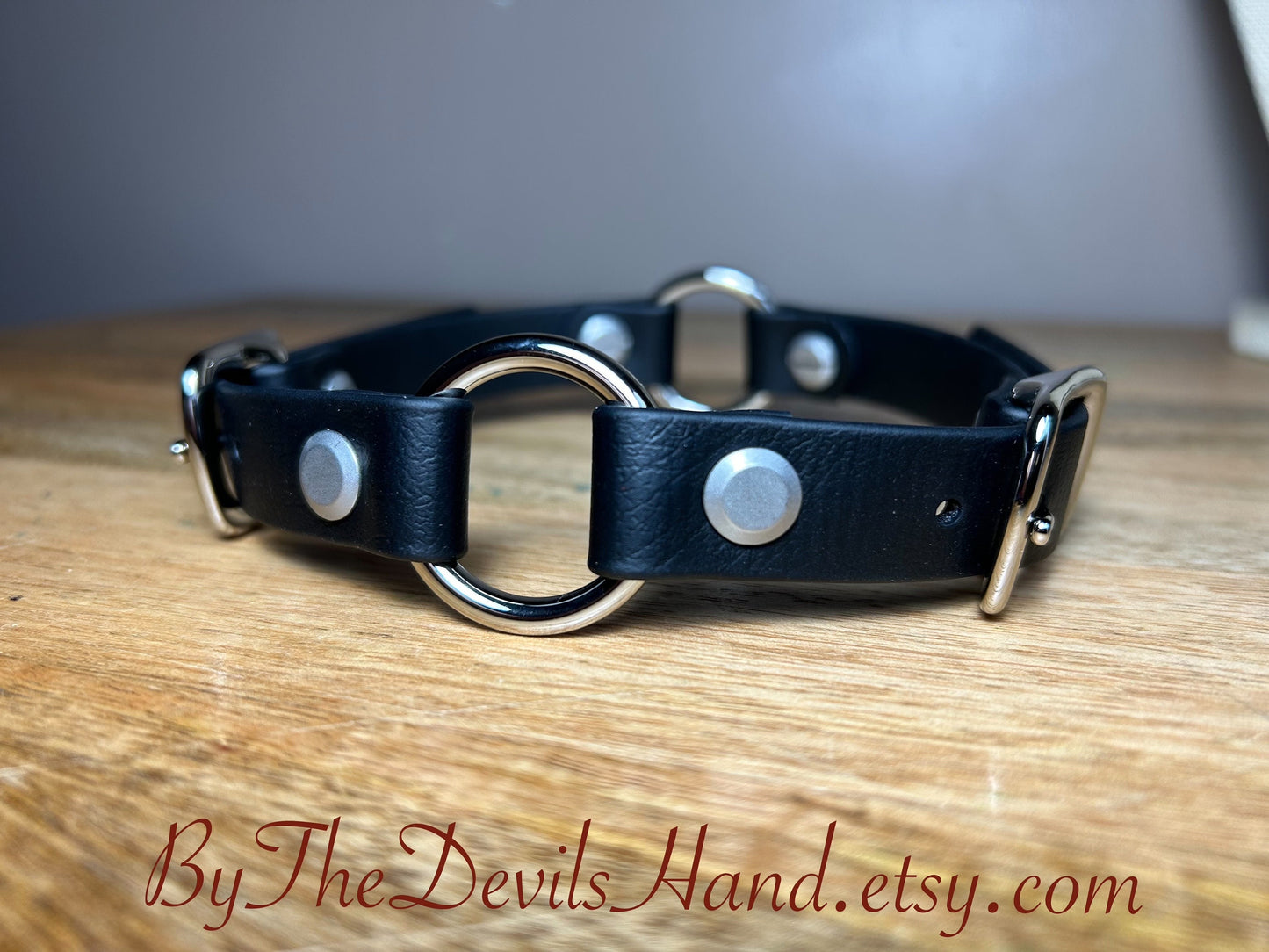 Primary Dual O Ring Collar With Matching Leash Made Of Waterproof Vegan Equestrian Strap Black - Pretty, Functional, Durable (ESB-BE)