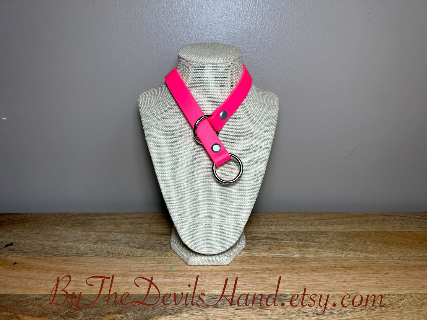 Choke Collar With Matching Leash Made Of Waterproof Vegan Equestrian Strap - Bright Pink - Pretty, Functional, Durable (ESP-BE)