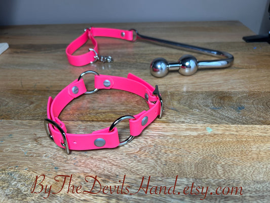 Ass Hook Rig Two Ball Made Of Waterproof Vegan Equestrian Strap - Bright Pink - Pretty, Functional, Durable (ESP-BE) Anal Hook Butt Hook