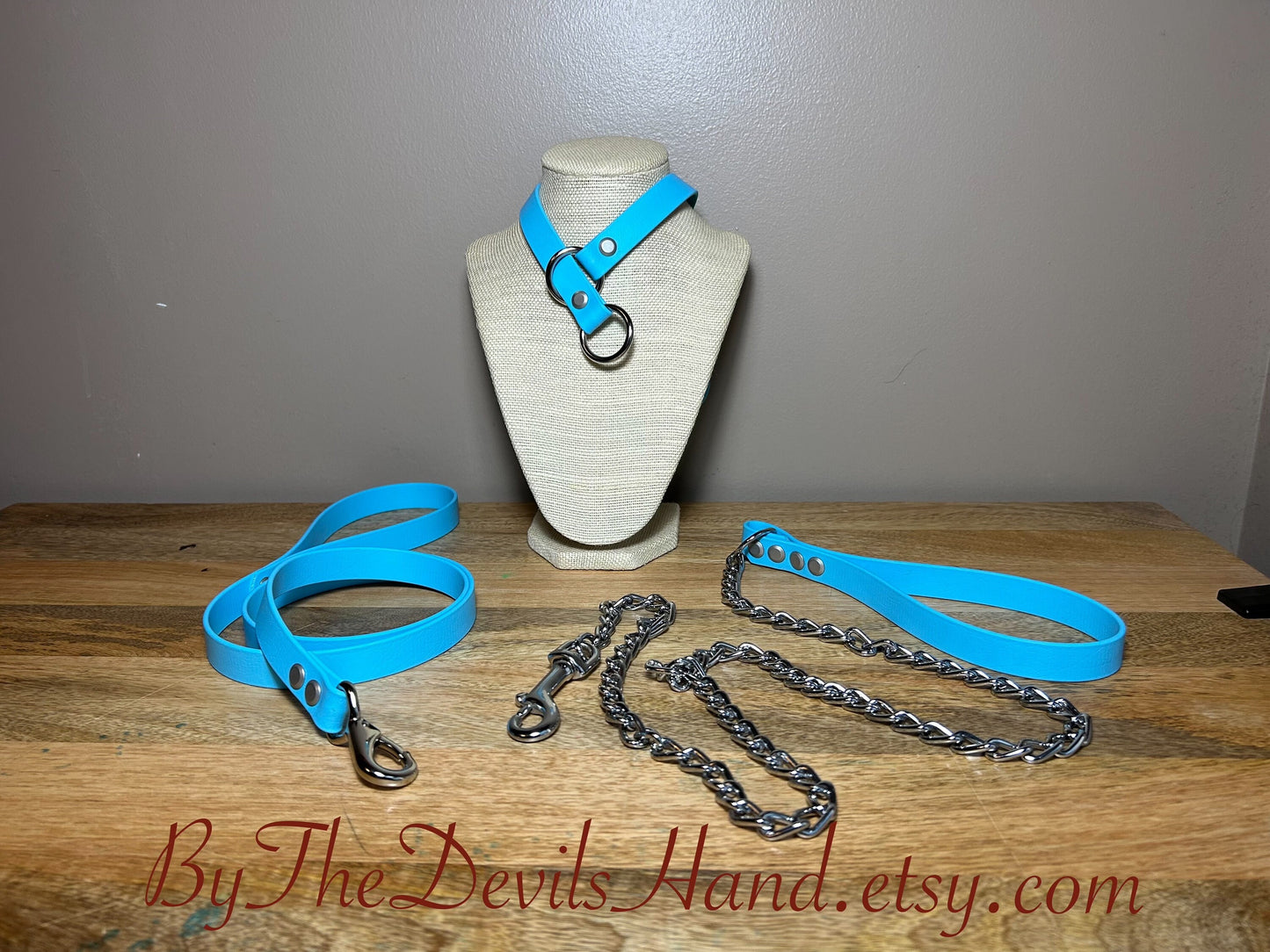 Choke Collar Made Of Equestrian Vegan Strap Cloud Blue Color Fully Functional ESC