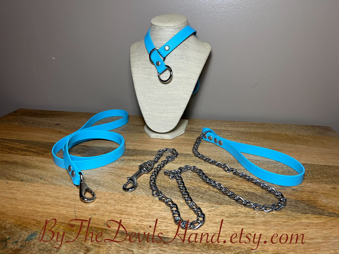 Choke Collar Made Of Equestrian Vegan Strap Cloud Blue Color Fully Functional ESC