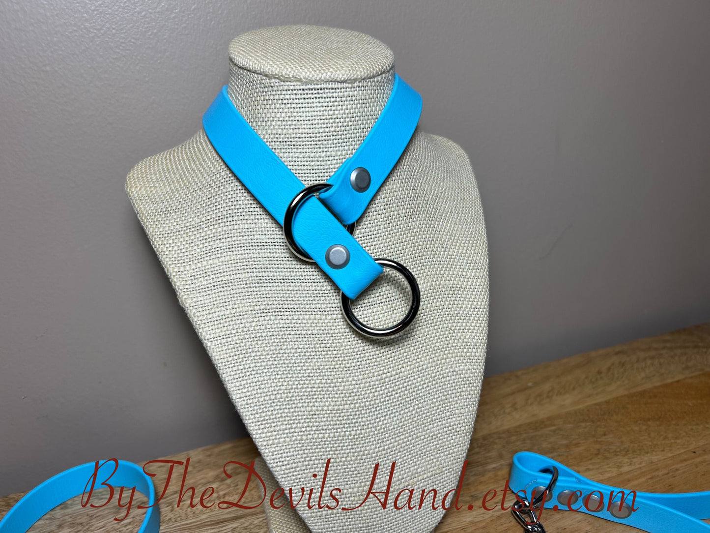 Choke Collar Made Of Equestrian Vegan Strap Cloud Blue Color Fully Functional ESC