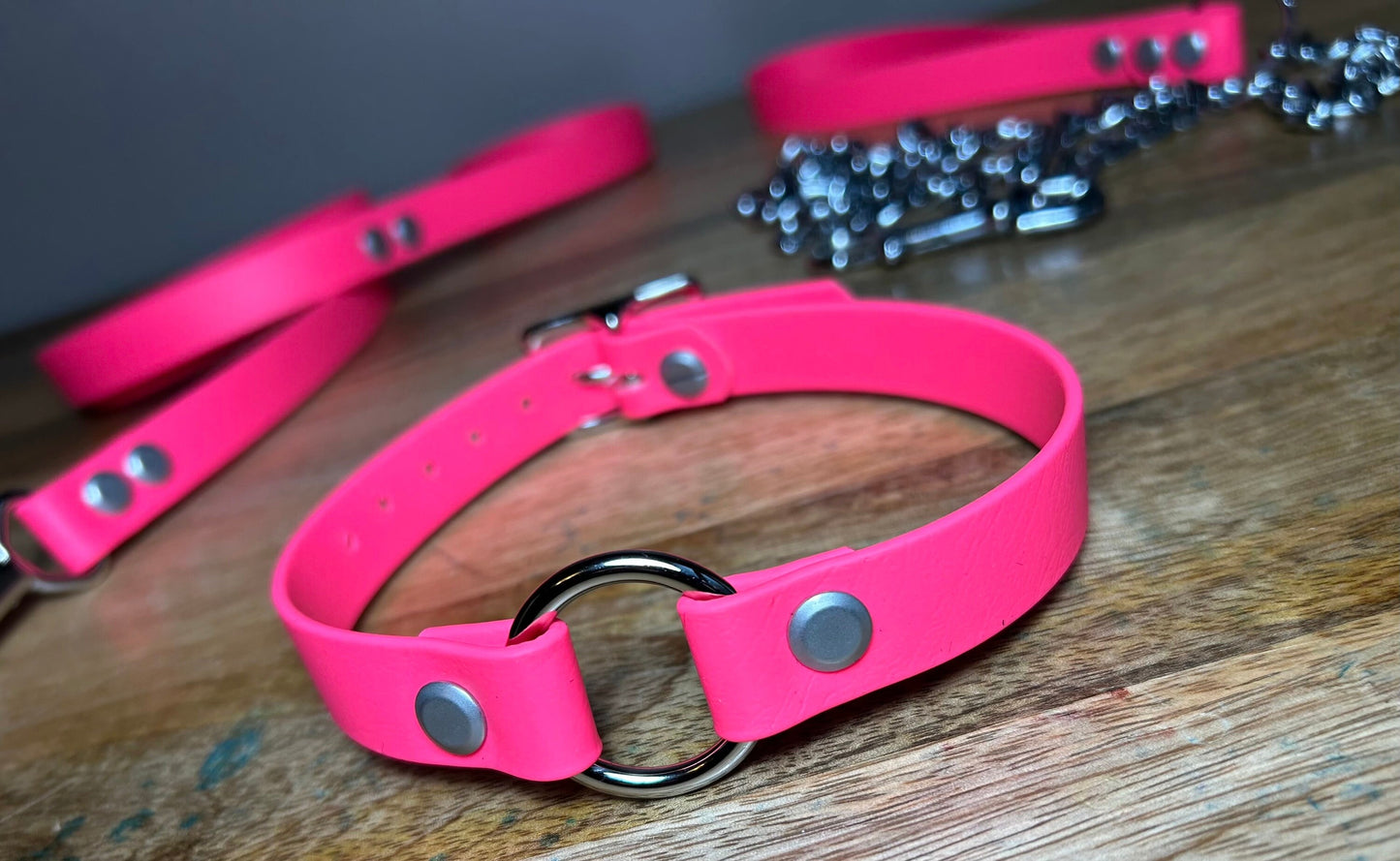 Choker Day Collar Submissive Little Vegan Equestrian Strap Bright Pink ESP