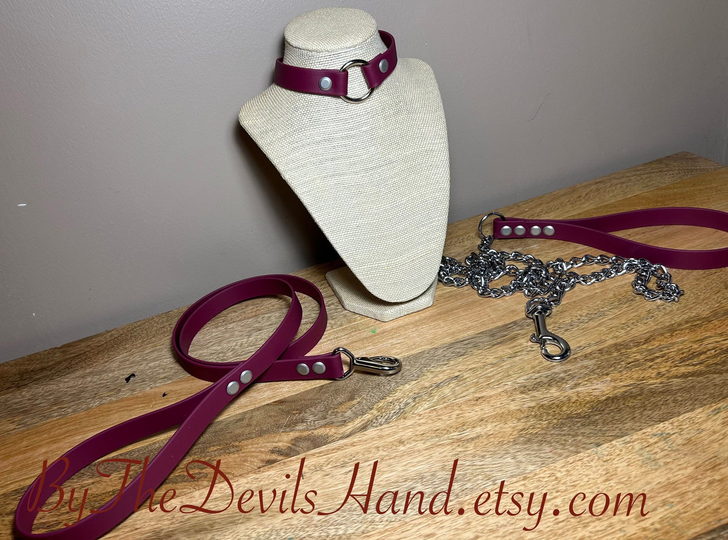 Choker Day Collar Submissive Little Vegan Equestrian Strap Merlot Burgundy Wine ESW