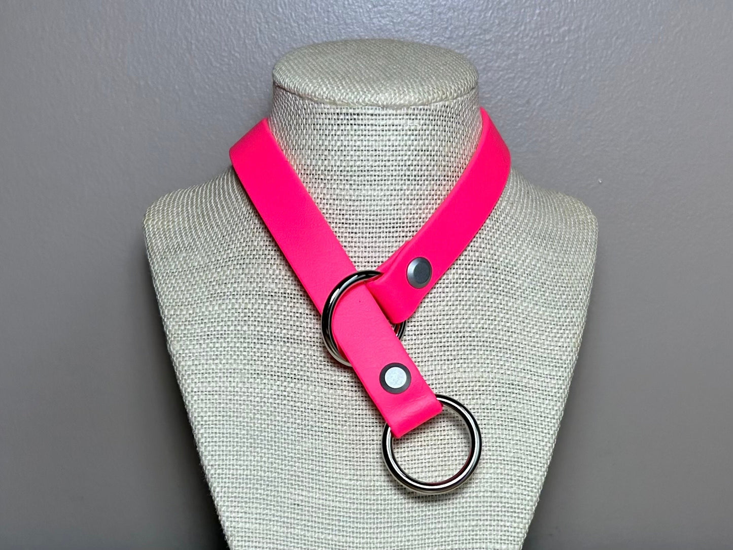 Choke Collar With Matching Leash Made Of Waterproof Vegan Equestrian Strap - Bright Pink - Pretty, Functional, Durable (ESP-BE)