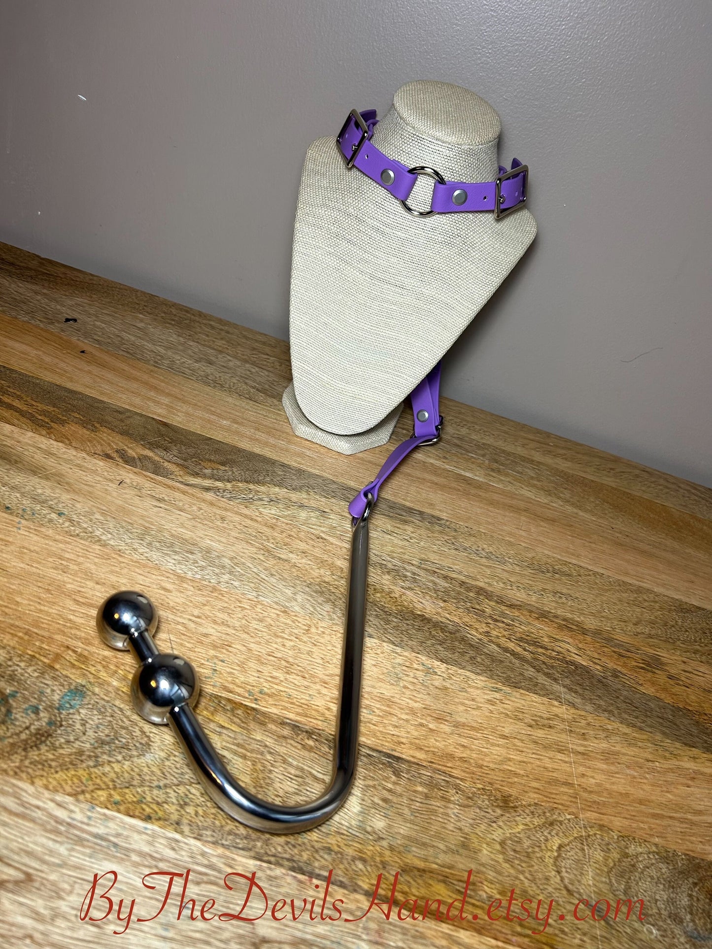 Ass Hook Rig Two Ball Made Of Waterproof Vegan Equestrian Strap - Lilac - Pretty, Functional, Durable (ESL-BE) Anal Hook Butt Hook