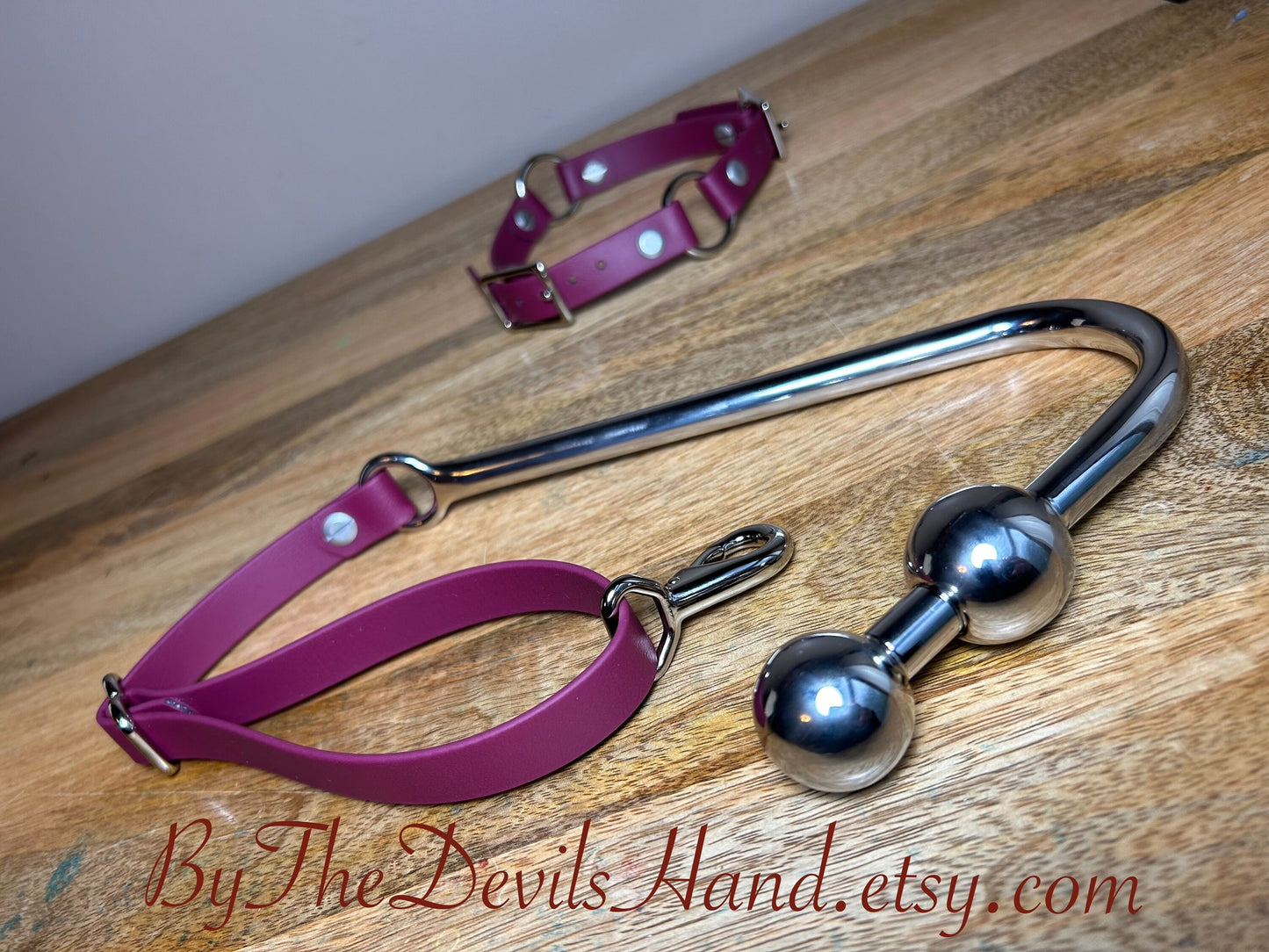 Ass Hook Rig Two Ball Made Of Waterproof Vegan Equestrian Strap - Merlot Wine Burgundy - Pretty, Functional, Durable (ESW-BE) Anal Butt Hook